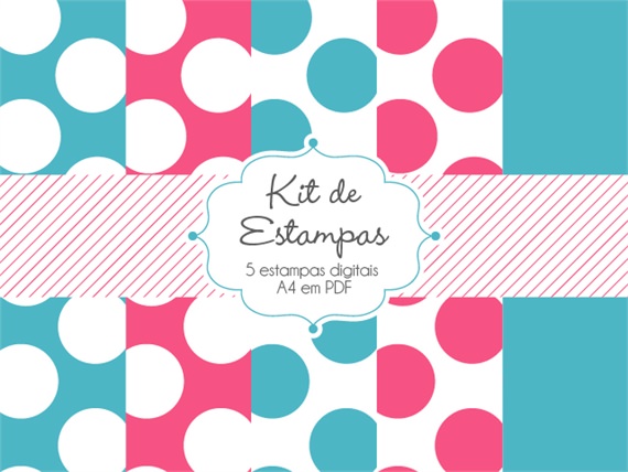 Kit de estampas Rosa e Azul Papel Digital Estampa Thiara Ney